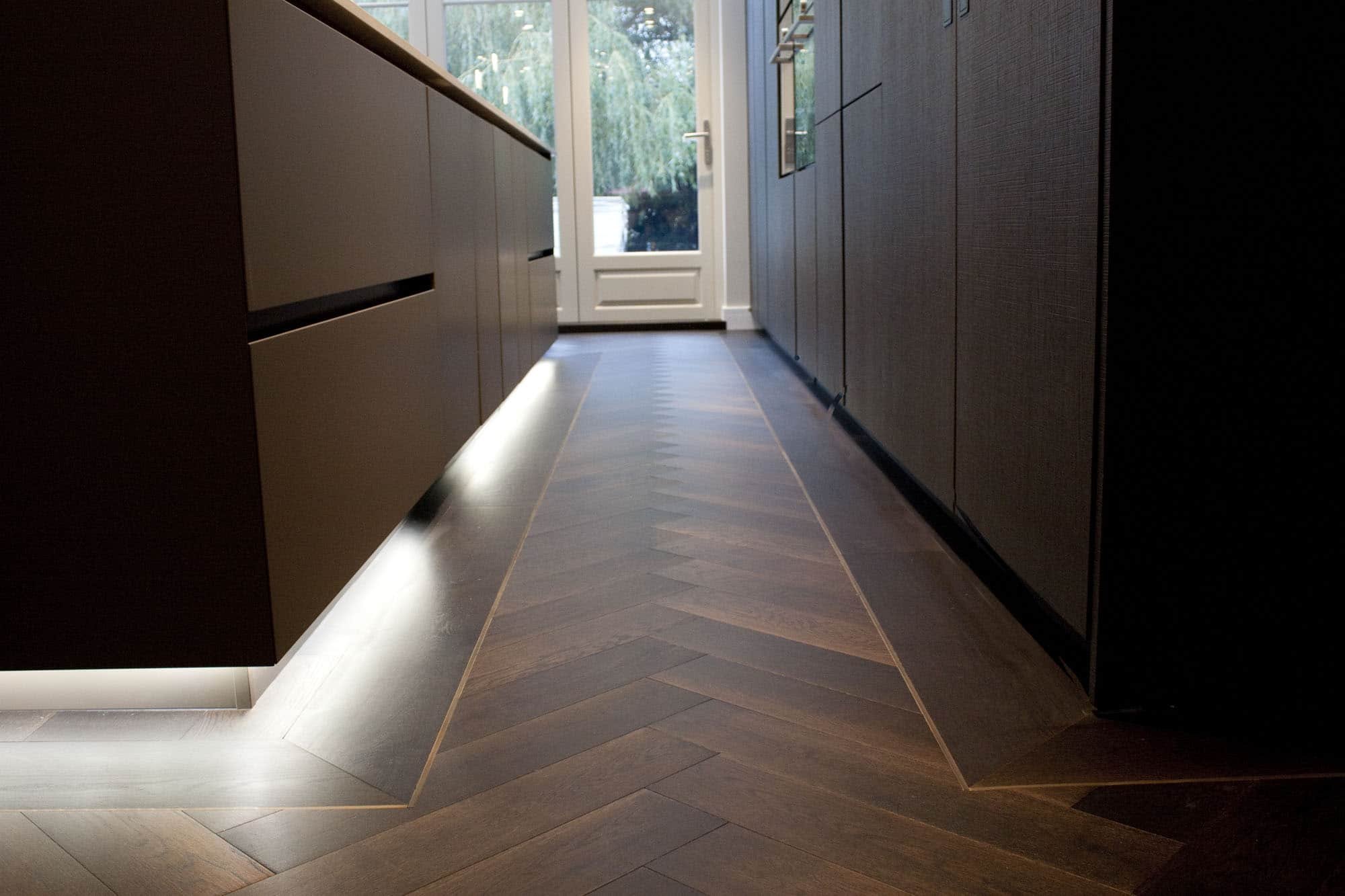 Hardwood flooring in a finished hallway